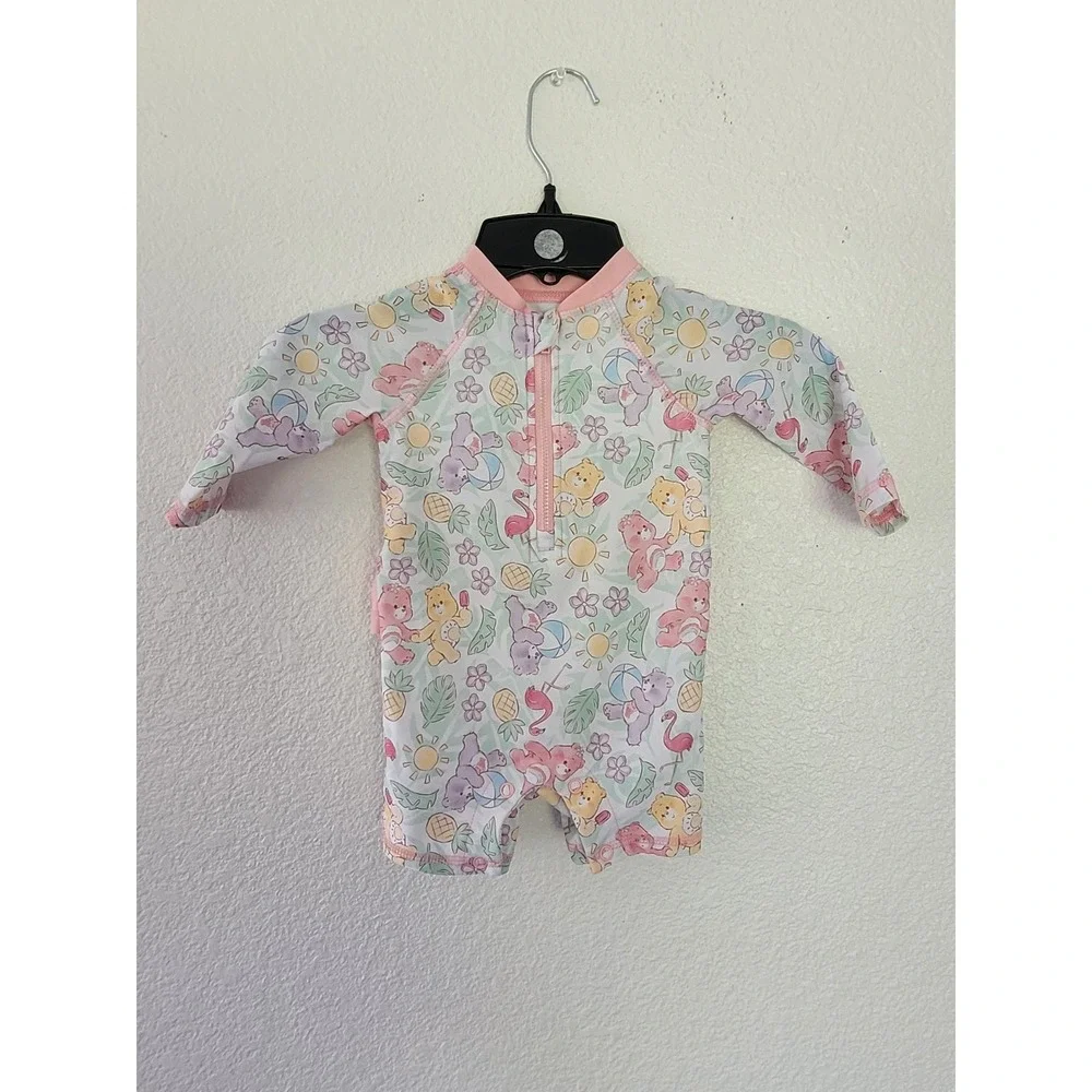 Care Bears Baby Pink Tropical Ruffle Back Rash Guard Swimsuit 6-9 Months #9